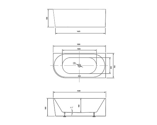 Акриловая ванна 150x75 см Vincea VBT-402-1500R