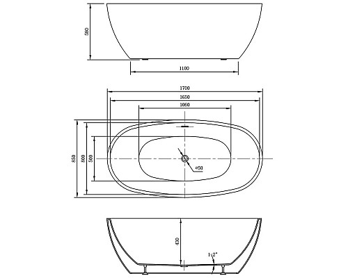 Акриловая ванна 170x85 см Vincea VBT-404-1700