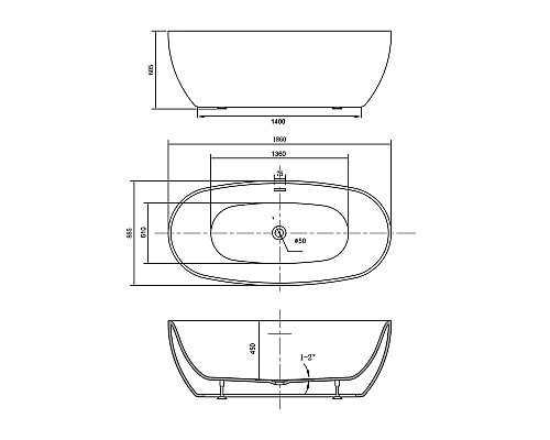 Акриловая ванна 186x88,5 см Vincea VBT-405-1860