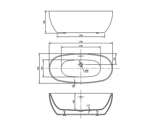 Акриловая ванна 170x80 см Vincea VBT-405-1700MW