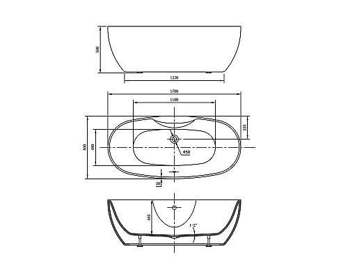 Акриловая ванна 170x80 см Vincea VBT-405B-1700