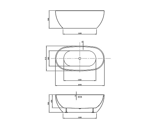 Акриловая ванна 160x81,5 см Vincea VBT-408-1600