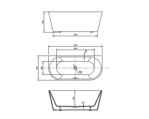 Акриловая ванна 170x80 см Vincea VBT-421-1700MW