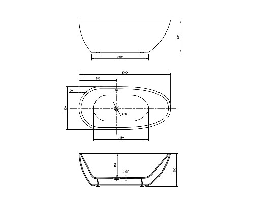 Акриловая ванна 170x80 см Vincea VBT-422-1700