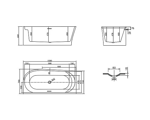 Акриловая ванна 150x78 см Vincea VBT-301-1500L