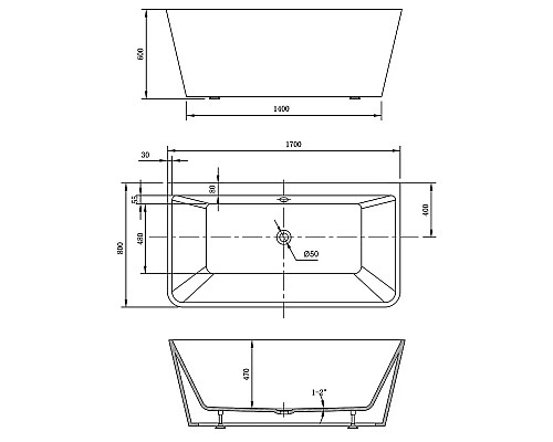 Акриловая ванна 170x80 см Vincea VBT-425-1700