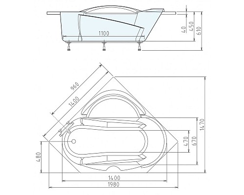 Купить Акриловая ванна 140х140 см Alpen Lidie A07111 в магазине сантехники Santeh-Crystal.ru