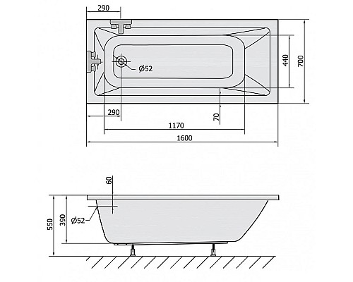 Заказать Акриловая ванна 160х70 см Alpen Noemi 71707 в магазине сантехники Santeh-Crystal.ru