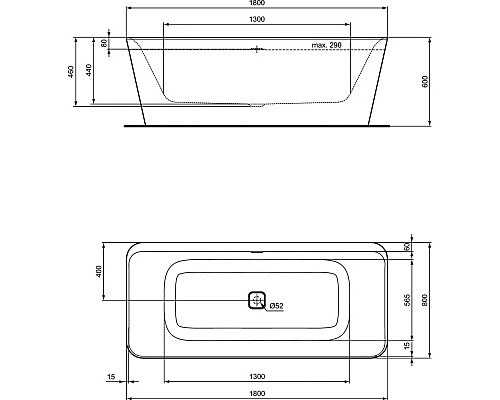 Купить Свободностоящая акриловая ванна 180х80 см Ideal Standard Tonic II E398101 в магазине сантехники Santeh-Crystal.ru