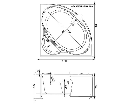 Купить Акриловая ванна 140x140 см Aquanet Palau 00205535 в магазине сантехники Santeh-Crystal.ru