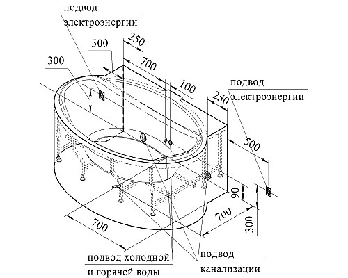 Купить Акриловая ванна 185х124 см Radomir Лагуна 1-01-0-0-1-026 в магазине сантехники Santeh-Crystal.ru