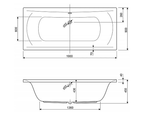 Приобрести Акриловая ванна 190х90 см Cezares Arena ARENA-190-90-45 в магазине сантехники Santeh-Crystal.ru