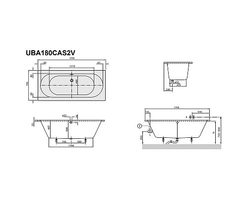 Приобрести Акриловая ванна 179,5х79,5 см альпийский белый Villeroy & Boch O.Novo UBA180CAS2V-01+U99740000 в магазине сантехники Santeh-Crystal.ru