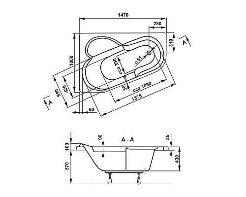 Купить Акриловая ванна 147х100 см R Vagnerplast Selena VPBA141SEL3PE-04 в магазине сантехники Santeh-Crystal.ru