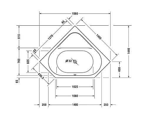 Купить Акриловая ванна 140х140 см Duravit D-Code 700137000000000 в магазине сантехники Santeh-Crystal.ru