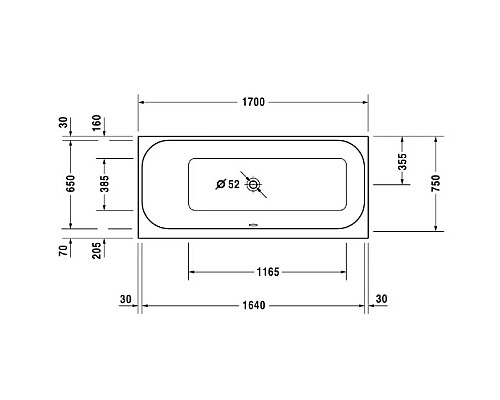 Купить Акриловая ванна 170х75 см L Duravit Happy D.2 700312000000000 в магазине сантехники Santeh-Crystal.ru