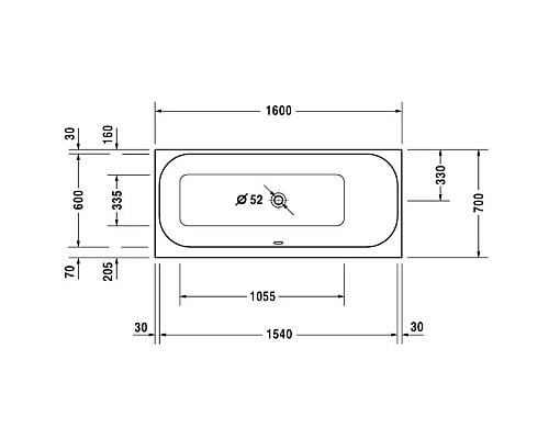 Купить Акриловая ванна 160х70 см R Duravit Happy D.2 700309000000000 в магазине сантехники Santeh-Crystal.ru