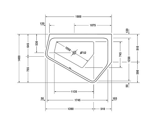 Приобрести Акриловая ванна 190х140 см R Duravit Paiova 5 700397000000000 в магазине сантехники Santeh-Crystal.ru