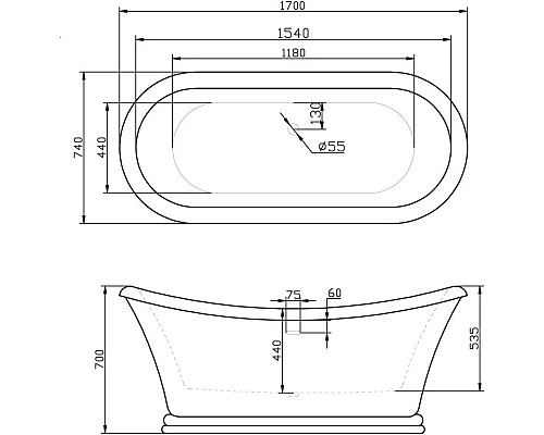 Приобрести Акриловая ванна 170х74 см BelBagno BB09 в магазине сантехники Santeh-Crystal.ru