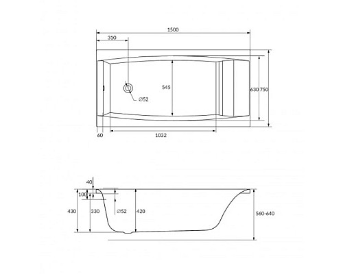 Купить Акриловая ванна 150х75 см Cersanit Virgo WP-VIRGOx150 в магазине сантехники Santeh-Crystal.ru