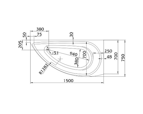 Купить Акриловая ванна 150х75 см 1Marka Piccolo L 01пк1770л в магазине сантехники Santeh-Crystal.ru