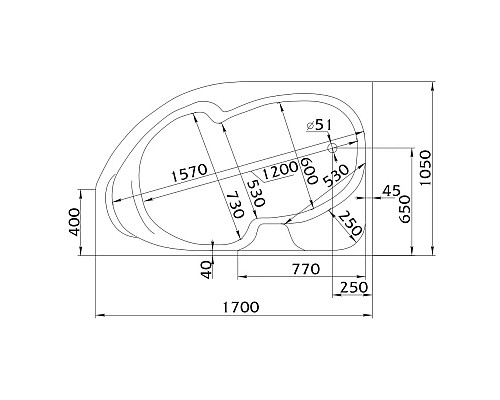 Купить Акриловая ванна 170х105 см L 1Marka Diana 01ди1710л в магазине сантехники Santeh-Crystal.ru