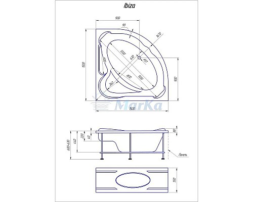 Заказать Акриловая ванна 150х150 см 1Marka Ibiza 01иб1515 в магазине сантехники Santeh-Crystal.ru