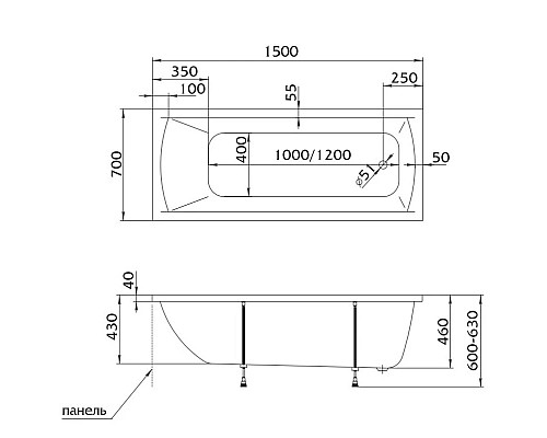 Купить Акриловая ванна 150х70 см Marka One Modern 01мод1570 в магазине сантехники Santeh-Crystal.ru