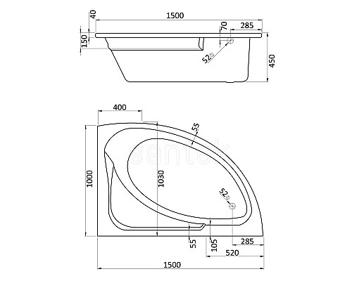 Заказать Акриловая ванна 150х100 см R Santek Гоа 1.WH11.2.032 в магазине сантехники Santeh-Crystal.ru