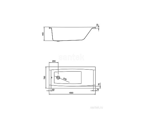 Заказать Акриловая ванна 150х70 см Santek Санторини 1.WH30.2.497 в магазине сантехники Santeh-Crystal.ru