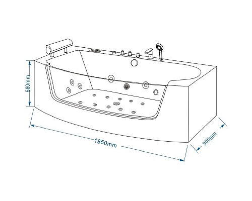 Приобрести Акриловая гидромассажная ванна 185х90 см Grossman GR-18590 в магазине сантехники Santeh-Crystal.ru