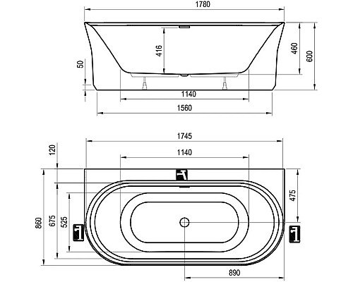 Заказать Акриловая ванна 178x86 см Ravak Ypsilon Wall XC00100035 в магазине сантехники Santeh-Crystal.ru