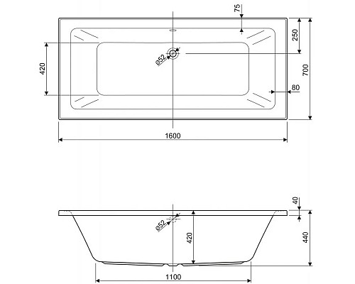 Купить Акриловая ванна 160х70 см Cezares Plane mini PLANE MINI-160-70-42-W37 в магазине сантехники Santeh-Crystal.ru