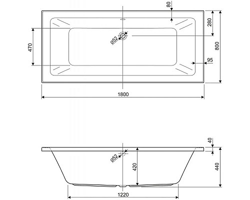 Купить Акриловая ванна 180х80 см Cezares Plane mini PLANE MINI-180-80-42-W37 в магазине сантехники Santeh-Crystal.ru