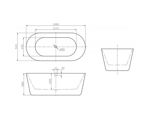 Купить Акриловая ванна 158,5х74,5 см BelBagno BB306-1585 в магазине сантехники Santeh-Crystal.ru