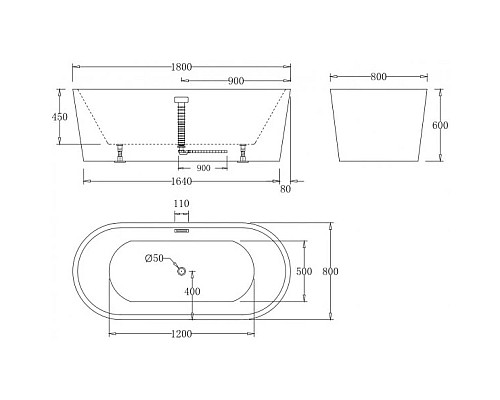 Приобрести Акриловая ванна 180х80 см BelBagno BB71-1800-NERO в магазине сантехники Santeh-Crystal.ru