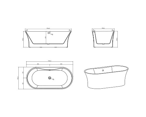 Заказать Акриловая ванна 170х79 см BelBagno BB201-1700-800 в магазине сантехники Santeh-Crystal.ru