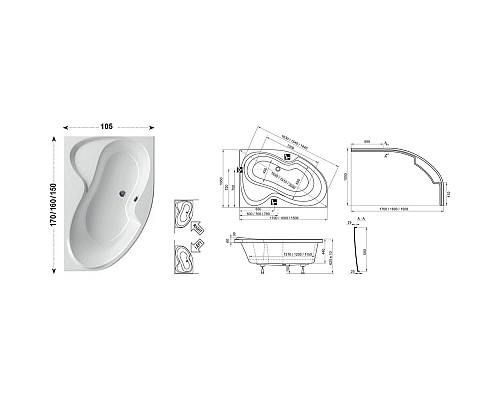 Купить Асимметричная акрилоая ванна Rosa II PU Plus 150 x 105 P Ravak CJ210P0000 в магазине сантехники Santeh-Crystal.ru