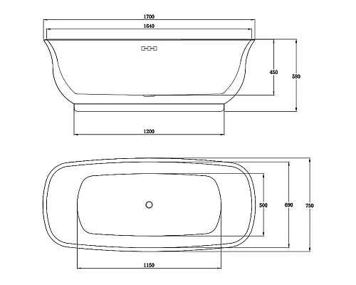 Заказать Акриловая ванна 170х75 см Vincea VBT-114 в магазине сантехники Santeh-Crystal.ru