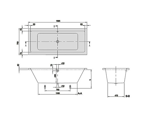 Заказать Акриловая ванна 169,5х75 см Villeroy & Boch Targa Plus Duo UBA170NES2V01+U99740000 в магазине сантехники Santeh-Crystal.ru