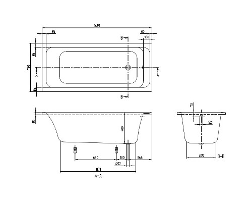 Приобрести Акриловая ванна 169,5х75 см Villeroy & Boch Architectura UBA170ARA2V-01 в магазине сантехники Santeh-Crystal.ru