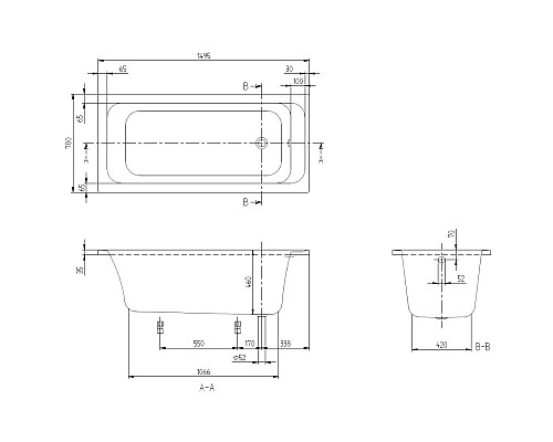 Купить Акриловая ванна 149,5х70 см Villeroy & Boch Architectura UBA157ARA2V-01 в магазине сантехники Santeh-Crystal.ru