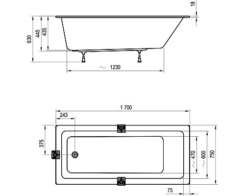 Заказать Акриловая ванна 170x75 см Ravak 10° Slim CA71300000 в магазине сантехники Santeh-Crystal.ru