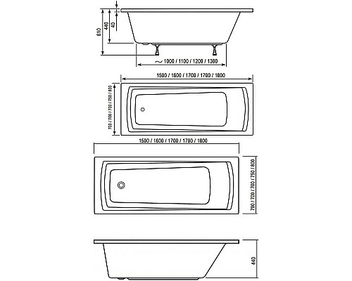 Купить Акриловая ванна 170x75 см Ravak Domino Plus 70508043 в магазине сантехники Santeh-Crystal.ru