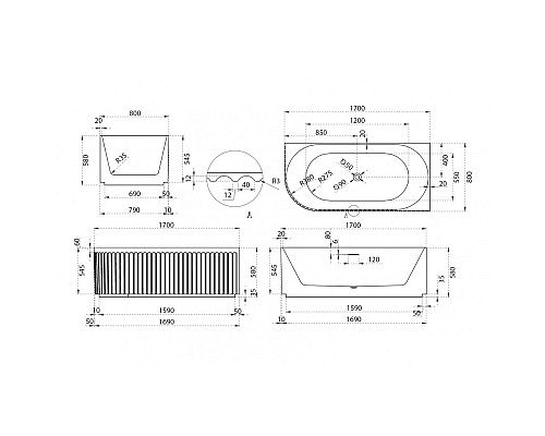 Купить Акриловая ванна 170х80 см R Abber AB9412-1.7 R в магазине сантехники Santeh-Crystal.ru