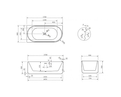 Купить Акриловая ванна 170х80 см L Abber AB9438-1.7 L в магазине сантехники Santeh-Crystal.ru