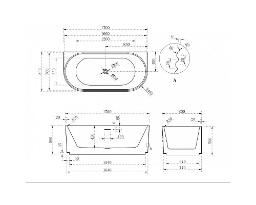 Купить Акриловая ванна 170х80 см Abber AB9440-1.7 в магазине сантехники Santeh-Crystal.ru