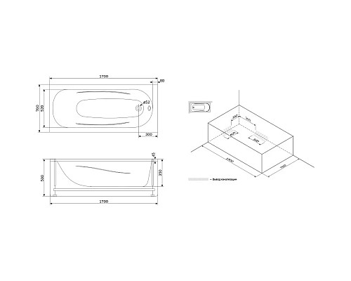 Купить Акриловая ванна 170x70 см Damixa Willow WILL-170-070W-A в магазине сантехники Santeh-Crystal.ru