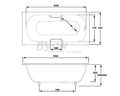 Заказать Чугунная ванна 170x70 см с ручками Byon 13 V0000226 в магазине сантехники Santeh-Crystal.ru