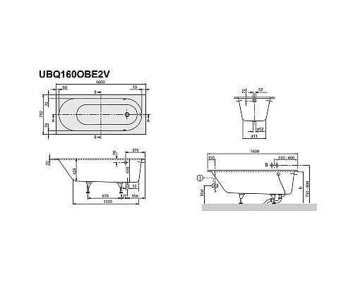 Приобрести Квариловая ванна 160х75 см альпийский белый Villeroy & Boch Oberon UBQ160OBE2V-01 в магазине сантехники Santeh-Crystal.ru